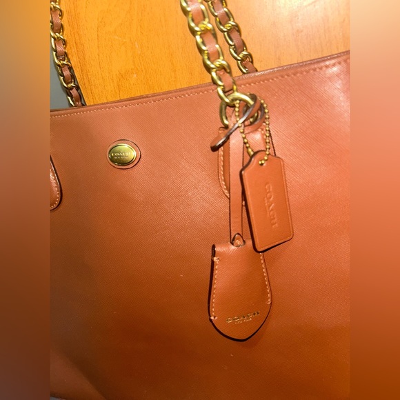 Coach Peyton Brown Saffiano Leather Chain Shoulder Bag - Picture 2 of 12